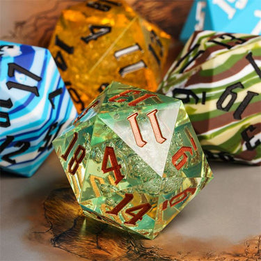 Bubbles in Clear & Green Sharp Acrylic - D20 RPG Dice